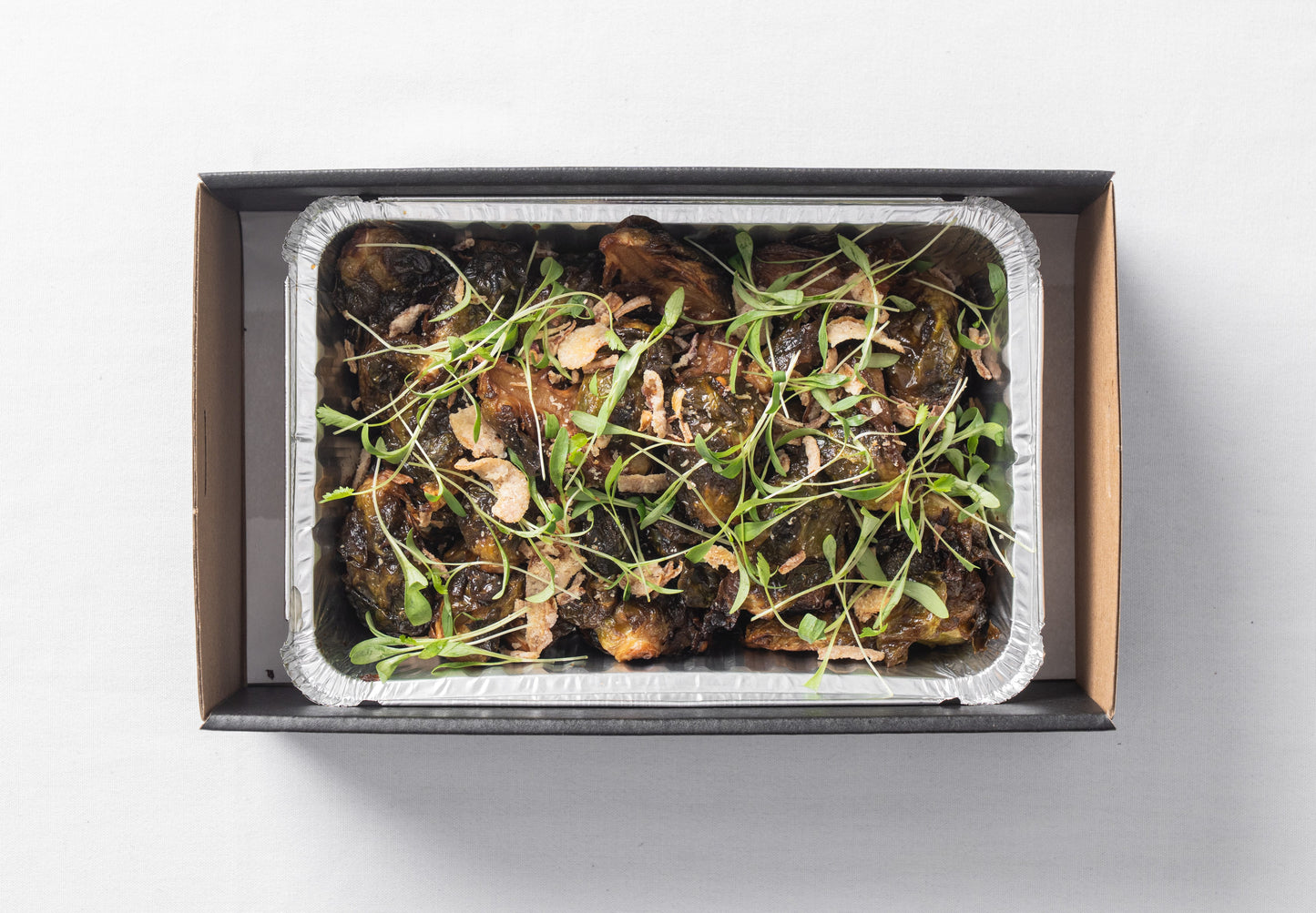 Brussels sprouts, ginger garlic & crispy shallots