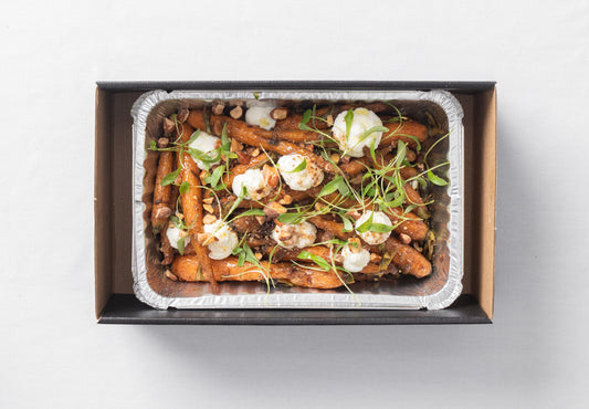 Roasted baby carrots, labneh & almonds