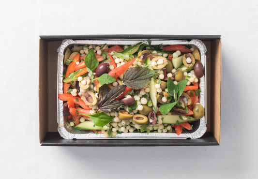 Tomato, cucumber, pearl couscous & Kalamata olives