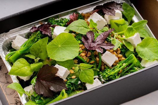 Broccolini, farro, fetta & almond