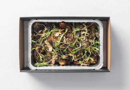 Brussels sprouts, ginger garlic & crispy shallots