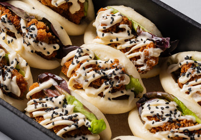 Karaage chicken, green oak lettuce & teriyaki sauce bao