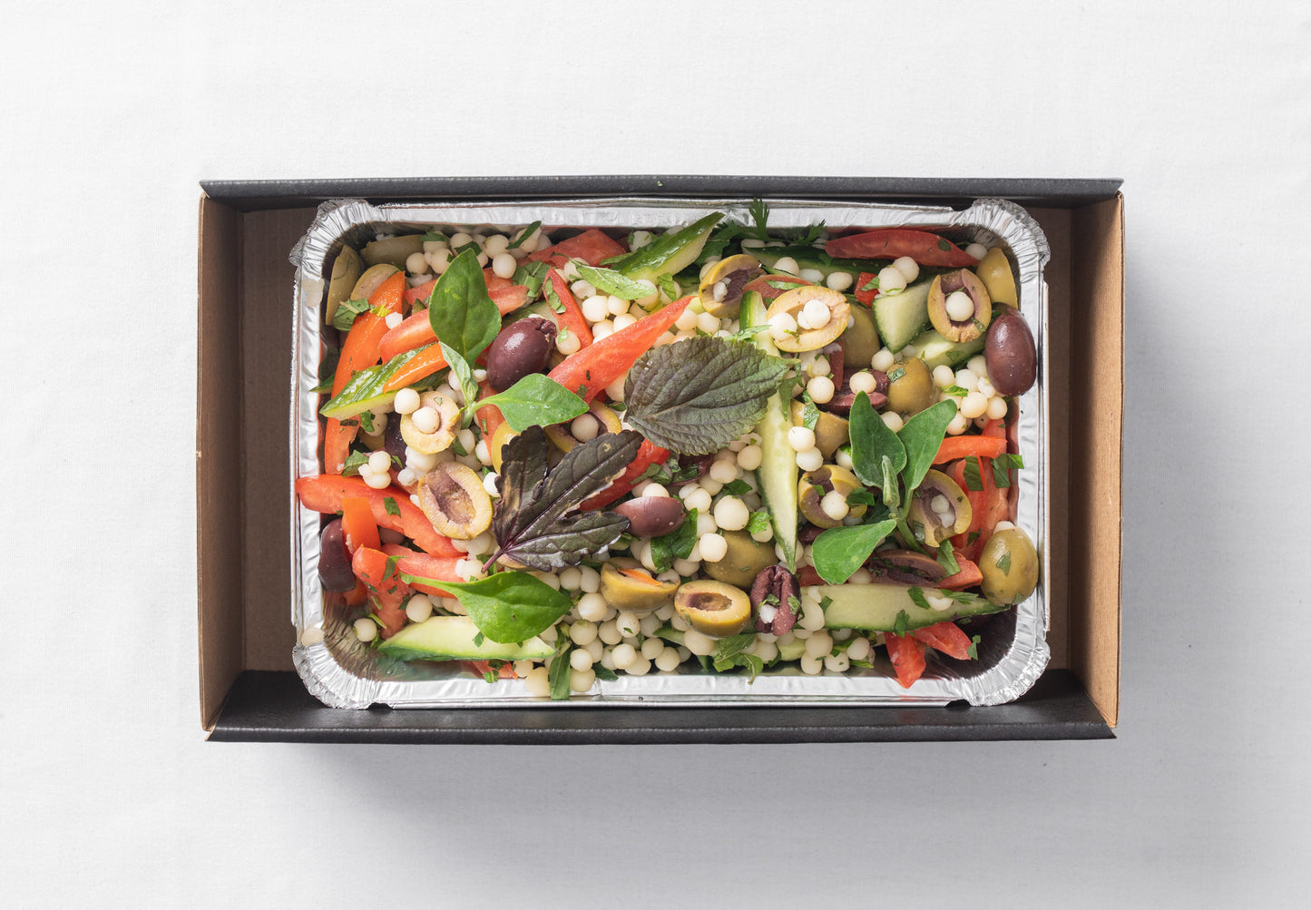 Tomato, cucumber, pearl couscous & Kalamata olives